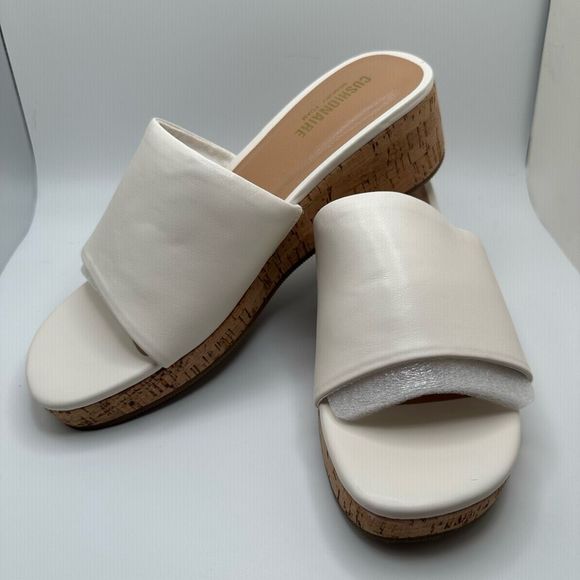 CUSHIONAIRE Women's Nano cork wedge sandal +Memory Foam 9.5 WIDE IVORY - Picture 7 of 7